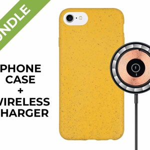100% Biodegradable Eco-friendly Phone Case Yellow and Black Wireless Charger Bundle / Eco Friendly, Compostable / iPhone