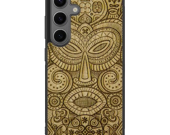 Handcrafted Tribal Mask Wood Phone Case for Samsung Galaxy S25 S24 S23 S22 S21 – African Art, Eco-Friendly Gift