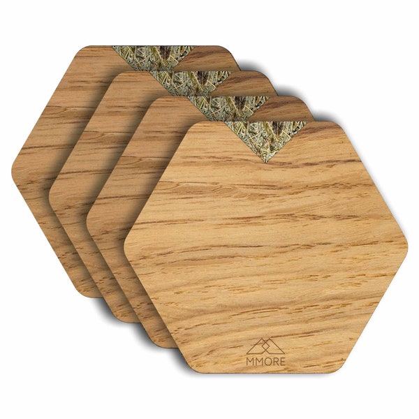 All Natural Wooden Coasters - Oak and Organic Materials / Set of 4 / Eco Friendly Sustainable Unique Gift / FREE SHIPPING WORLDWIDE