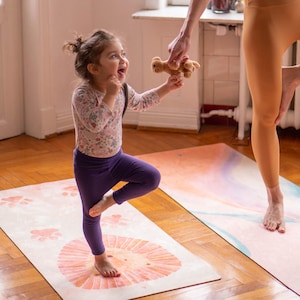 Kids Yoga Mat &quot;Little Lion&quot; – Eco-Friendly Toddler Yoga Mat with Lion Paw Print | Non-Slip | Biodegradable | Hand-Painted Watercolor Design