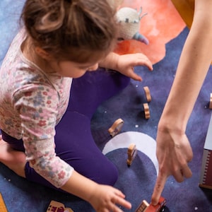 Kids Yoga Mat &quot;Night Sky&quot; – Eco-Friendly Toddler Yoga Mat with Moon Print | Non-Slip | Biodegradable | Hand-Painted Watercolor Design