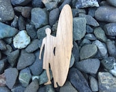 2 Pack - Longboard Surfer Guy Walnut Wood Veneer Laser Cut Sticker