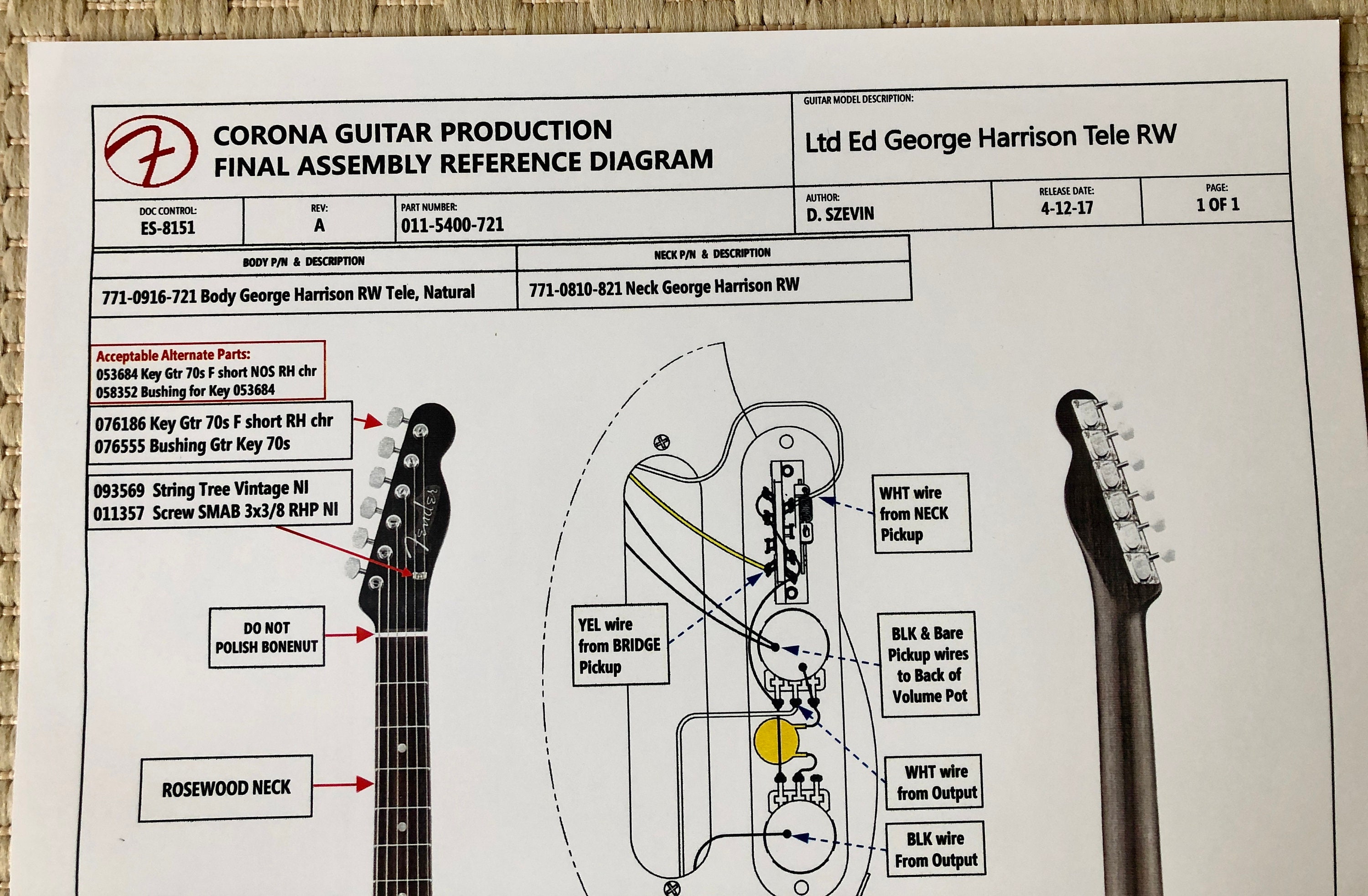 FENDER George Harrison Rosewood TELECASTER Poster 11X17 Reference ...