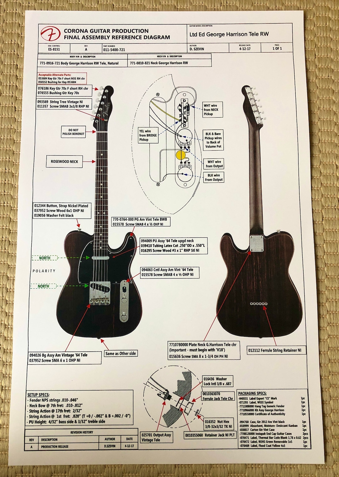 FENDER George Harrison Rosewood TELECASTER Poster 11X17 Reference ...