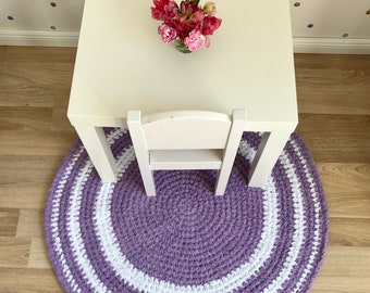 Nursery rug, nursery decor, crochet rug, modern area rug, lilac area rug, round area rug, terry cloth rug