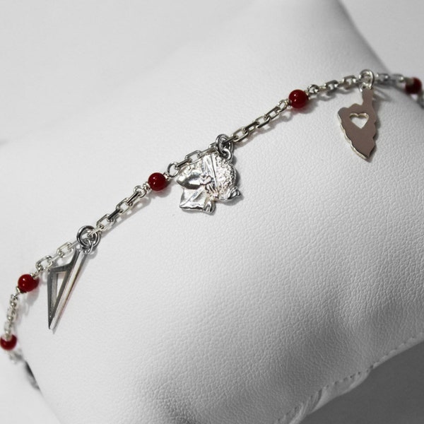 Bracelet Argent 925 Motifs Corse & Perles de corail 4mm