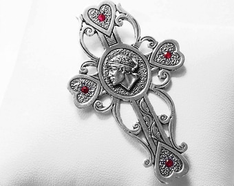 CROCE Pendant in 925 aged silver and ruby