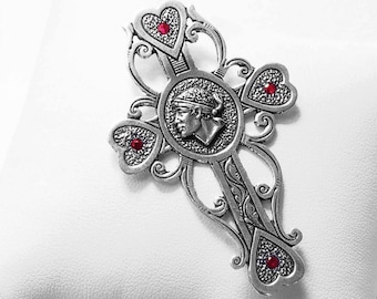 CROCE pendant 925 aged silver and ruby