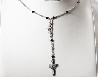 Corsica Ribbon & Onyx Rosary Necklace