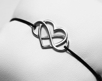 Infinite Heart Bracelet in Silver 925 rodhié on Jade thread cord