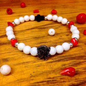 White Onyx & Natural Red Coral Bracelet from the Mediterranean