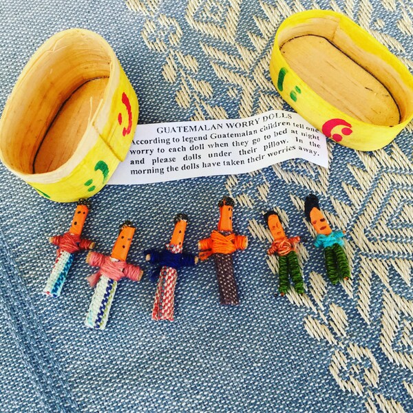 Guatemalan Worry Dolls -  Get well packages, kids, sports teams, schools. Includes Mayan legend and hand painted box.