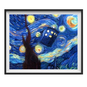 Doctor Who Tardis Poster, Starry Night Van Gogh Wall Art Print