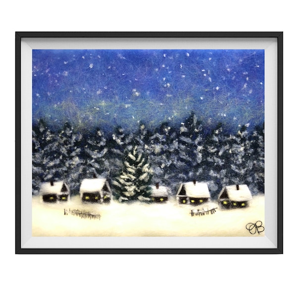 Winter Forest Wall Art Decor, Nature Lover Gift, Winter Wonderland, Original Landscape Wool Painting