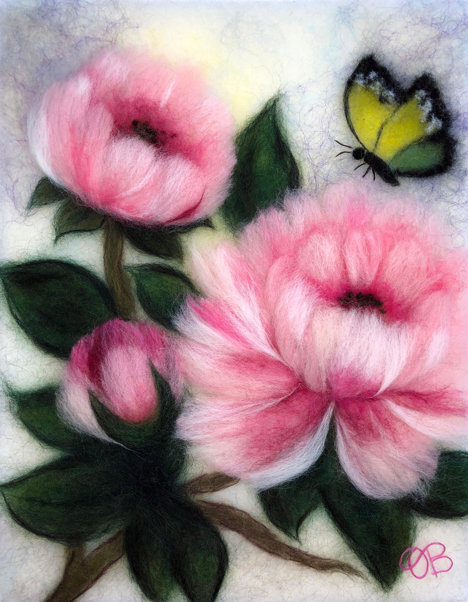Felted Flower Painting With Wool Original Floral Wall Art Etsy