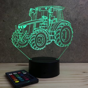 Lampe de chevet personnalisable veilleuse illusion 3D Tracteur agricole John Deere 16 couleurs & télécommande image 1