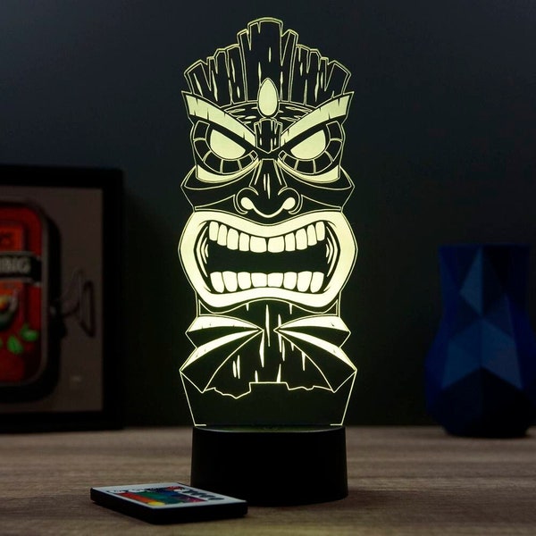 Lampe de chevet personnalisable veilleuse illusion 3D Tiki Polynésien 16 couleurs & télécommande