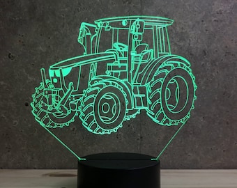 Lampe de chevet personnalisable veilleuse illusion 3D Tracteur agricole John Deere 16 couleurs & télécommande