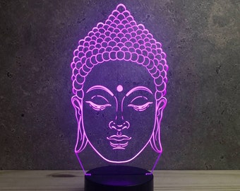 Lampe de chevet personnalisable veilleuse illusion 3D Tête de Bouddha 16 couleurs & télécommande