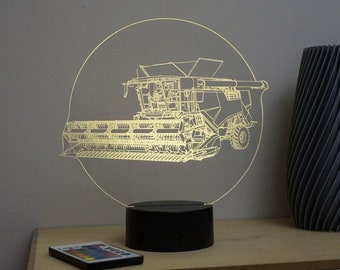 Lampe de chevet personnalisable veilleuse illusion 3D Moissonneuse Batteuse 16 couleurs & télécommande