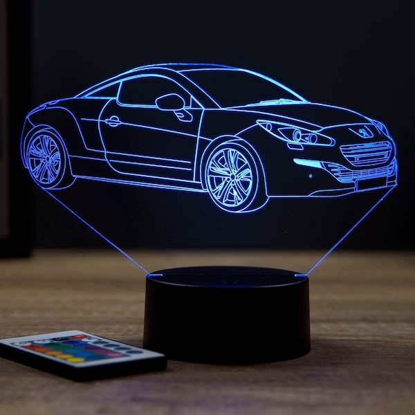 Lampe de chevet personalizable veilleuse ilusión 3D Peugeot RCZ Fase 2 personalizable - 16 colores y mando a distancia