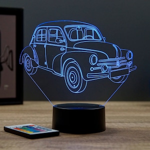 LED 3D lamp Renault 4CV 1960 – Personaliseerbaar – 16 kleuren met afstandsbediening – Gemaakt in Frankrijk