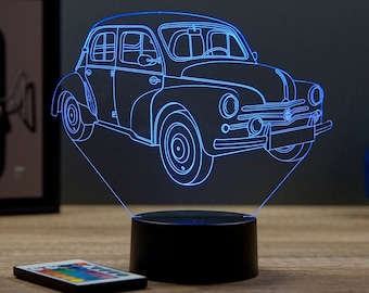 Lampe de chevet personnalisable veilleuse illusion 3D Renault 4CV 1960 16 couleurs & télécommande