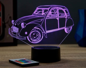 Lampe de chevet gepersonaliseerde sluierleuse illusion 3D 2CV Citroën 16 couleurs & télécommande