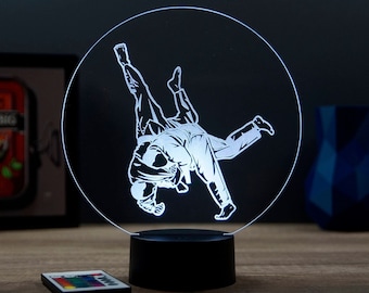 Lampe de chevet personnalisable veilleuse illusion 3D Judo Judoka 16 couleurs & télécommande