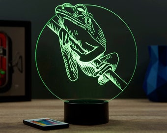 Lampe de chevet personnalisable veilleuse illusion 3D Grenouille personnalisable - 16 couleurs & télécommande