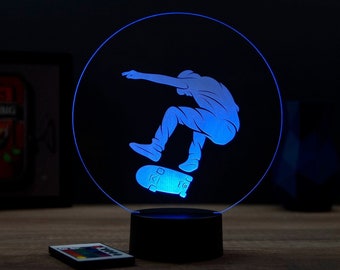 Lampe de chevet personnalisable veilleuse illusion 3D Skateboard Skate 16 couleurs & télécommande