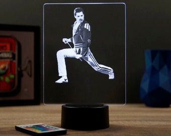 Lampe de chevet personnalisable veilleuse illusion 3D Freddie Mercury 16 couleurs & télécommande