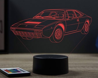 Lampe de chevet personnalisable veilleuse illusion 3D Ferrari Dino GT4 - 16 couleurs & télécommande