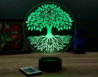 Lampe de chevet personnalisable veilleuse illusion 3D Arbre de vie 16 couleurs & télécommande