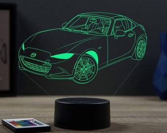 Lampe de chevet personnalisable veilleuse illusion 3D Mazda MX5 RF 16 couleurs & télécommande