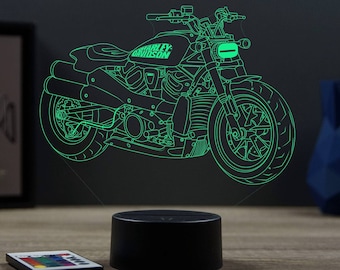 Lampe Veilleuse 3D Harley-Davidson Moteur Avec Télécommande - Fabriqué En France