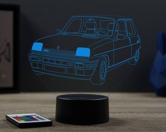 Lampe de chevet personnalisable veilleuse illusion 3D Renault R5 Alpine Turbo - 16 couleurs & télécommande