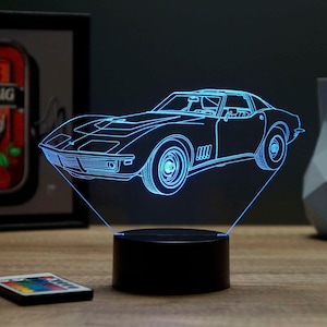 Lampe illusion 3D Chevrolet Corvette C3 1968 - 16 couleurs télécommande Personnalisable Avec Nom ou Message, Cadeau Veilleuse Déco Chambre