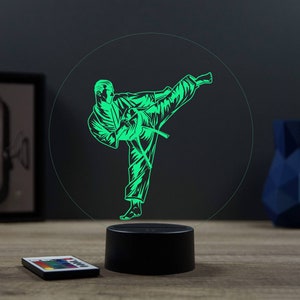 Lampe iluzja 3D Karaté Karateka 16 kolorów Możliwość personalizacji Avec un Nom ou Message, Cadeau Veilleuse Déco Chambre Bureau