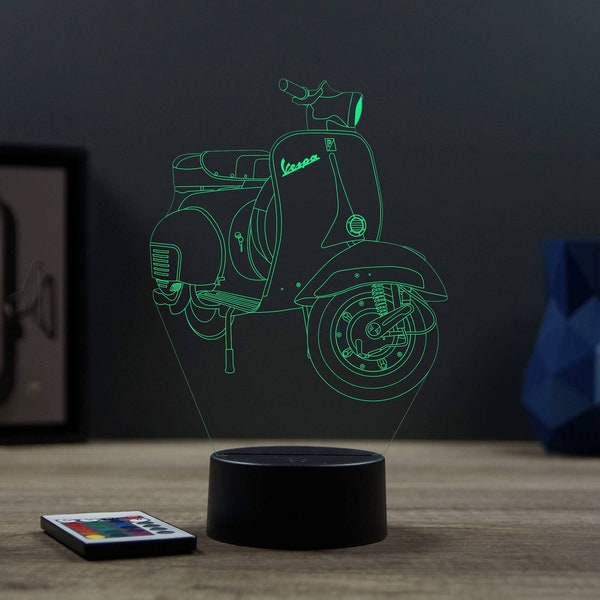 Lampe de chevet personnalisable veilleuse illusion 3D Vespa 16 couleurs & télécommande