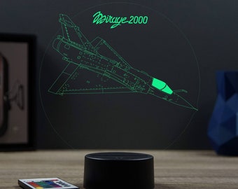 Lampe de chevet personnalisable veilleuse illusion 3D Mirage 2000 C Dassault - 16 couleurs & télécommande