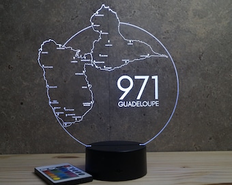 Lampe de chevet personnalisable veilleuse illusion 3D Guadeloupe 16 couleurs & télécommande