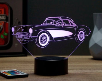 Lampe de chevet personnalisable veilleuse illusion 3D Chevrolet Corvette C1 1957 - 16 couleurs & télécommande