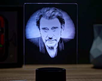 Lampe de chevet personnalisable veilleuse illusion 3D Johnny Hallyday 16 couleurs & télécommande