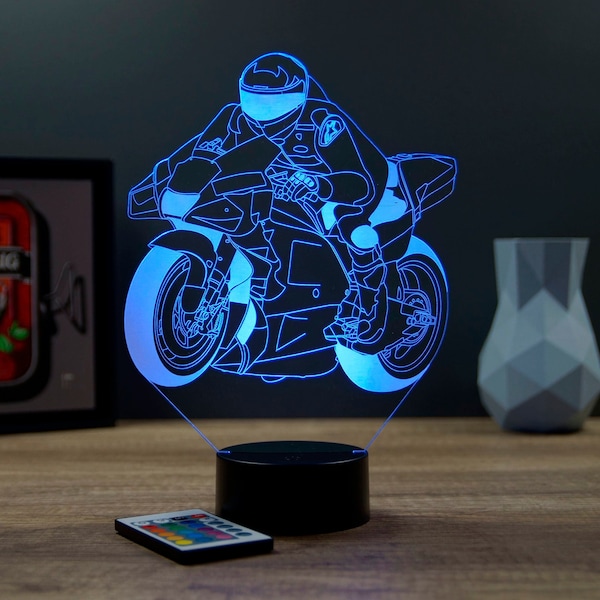 Lampe de chevet personnalisable veilleuse illusion 3D Moto GP 16 couleurs & télécommande