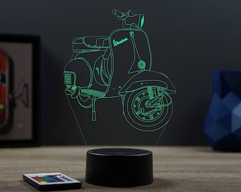 Lampada da comodino personalizzabile velata illusione 3D Vespa 16 colori e telecomando