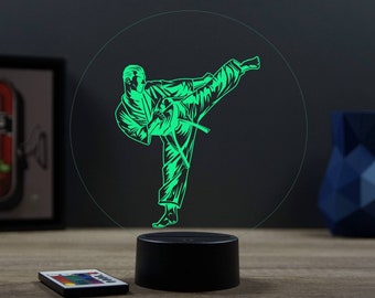 Lampe de chevet personnalisable veilleuse illusion 3D Karaté Karateka 16 couleurs & télécommande