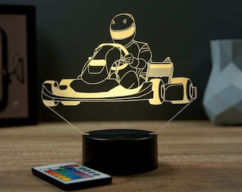 Lampe de chevet personnalisable veilleuse illusion 3D Karting 16 couleurs & télécommande