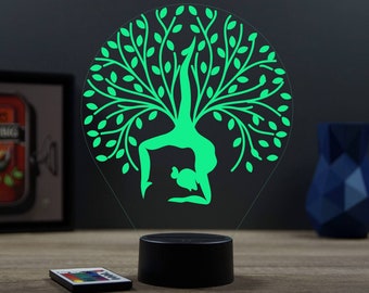 Lampe de chevet personnalisable veilleuse illusion 3D Arbre Yoga 16 couleurs & télécommande