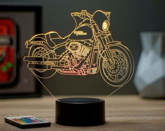 Lampe de chevet personnalisable veilleuse illusion 3D moto Fat Bob Harley Davidson - 16 couleurs & télécommande